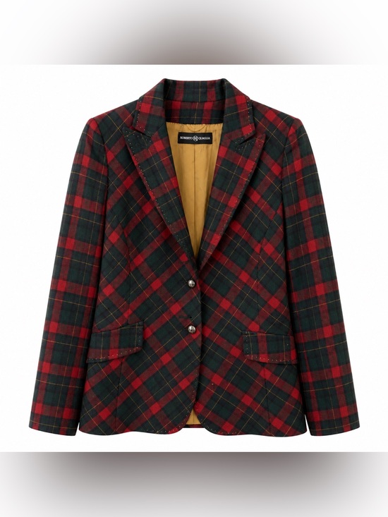 Roberto Quaglia Jackets & Blazers - Roberto Quaglia Women’s Wool Cashmere Blazer EU 36 Red Black Plaid Tartan Italy